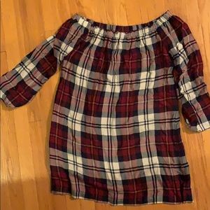 Long sleeve plaid off the the shoulder dress